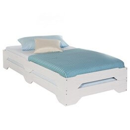 IDIMEX Stapelbetten Set Doppelbett Einzelbett Gästebett Bett RONNY Kiefer massiv weiss lackiert 90 x 200 cm (B x L) - 1